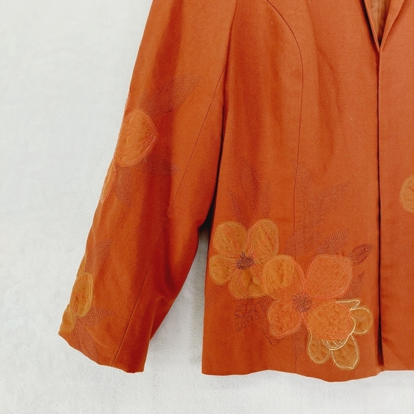 Studio Orange Floral Long Sleeve Collared light jacket linen blend 6086 - Picture 4 of 9